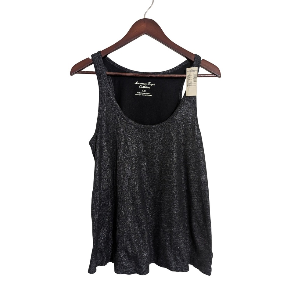 American‎ Eagle Outfitters Womens Medium Black Metallic Shimmer Tank Top NWT